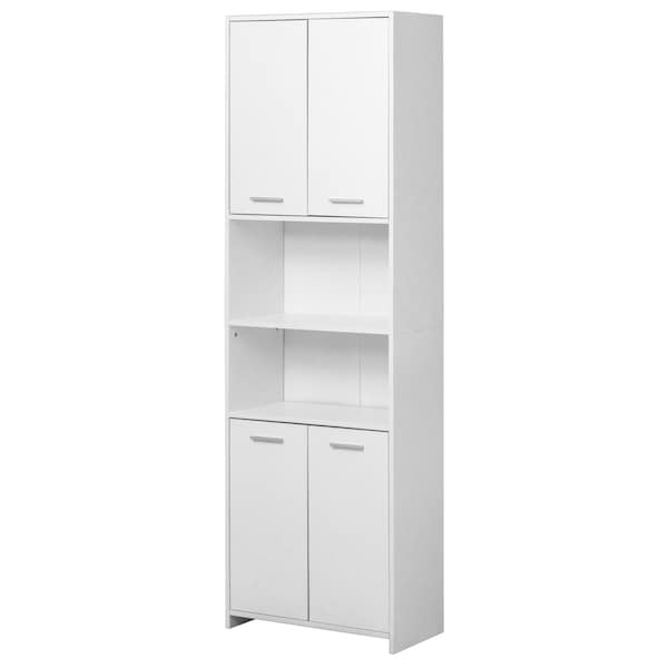 Basicwise Modern White Standing Bathroom Tall Linen Tower Storage Cabinet, Wide QI004475L.WT - main